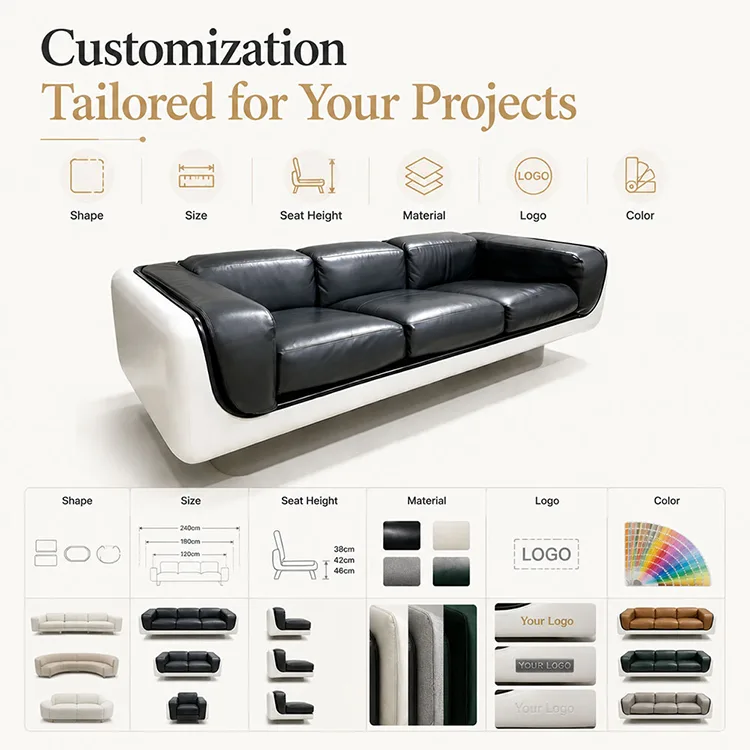 Commercial Fiberglass Leather Sofa